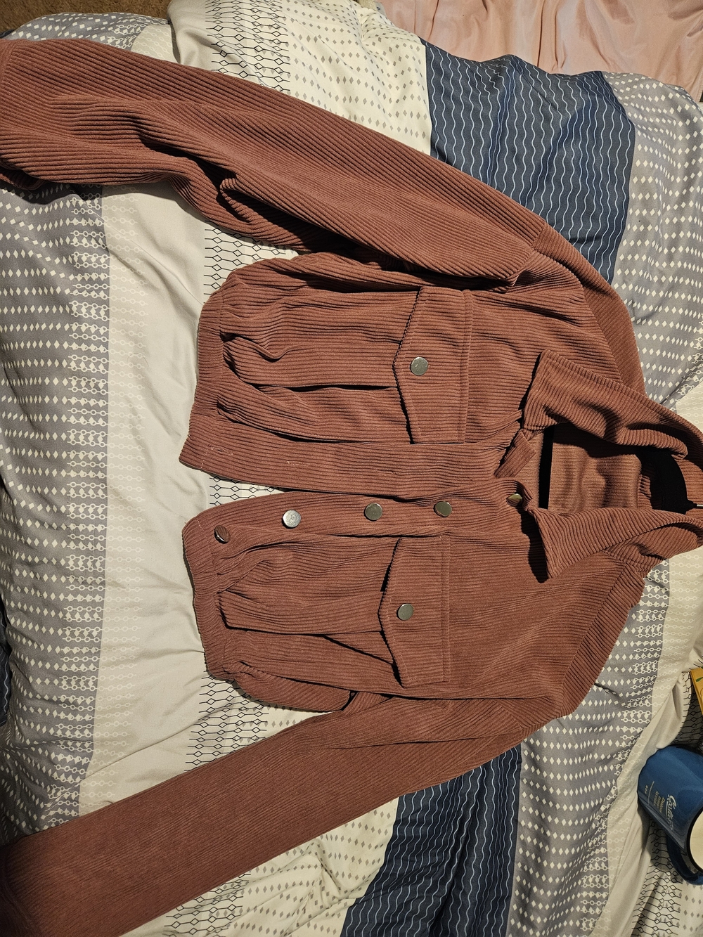 HALARA Rust Corduroy Button-Front Jean Jacket